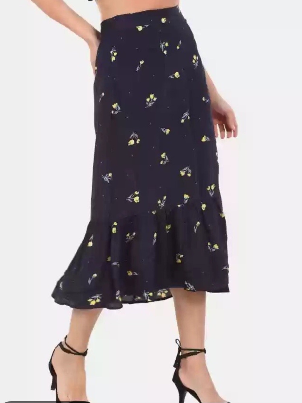 GAP Navy Blue Floral Ruffle-Hem Wrap Midi Skirt